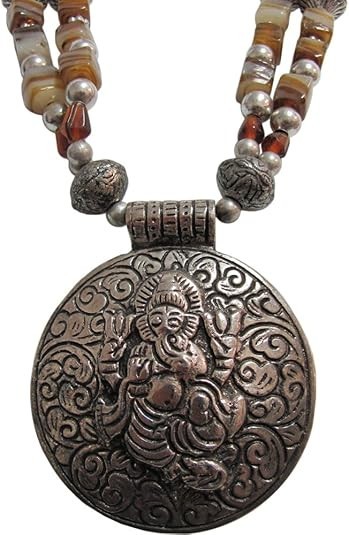 Ganesh/w Earth-Tone Bead Indian Vintage Bead Handmade Pendant Necklace