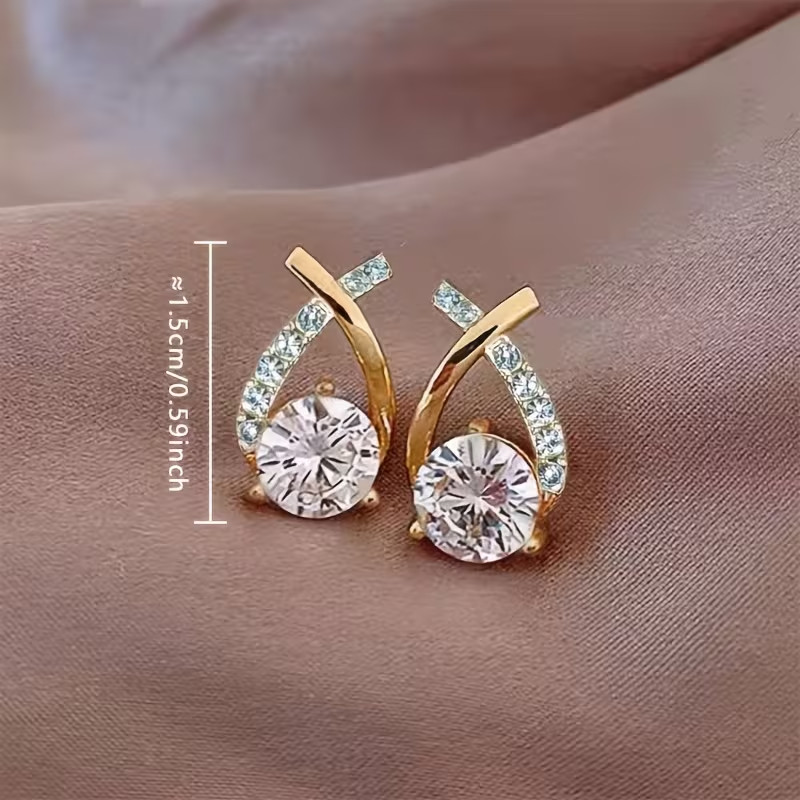 18K Gold Plated Hoop Earrings Women Crystal Drop Dangle Elegant Fashion Jewelry