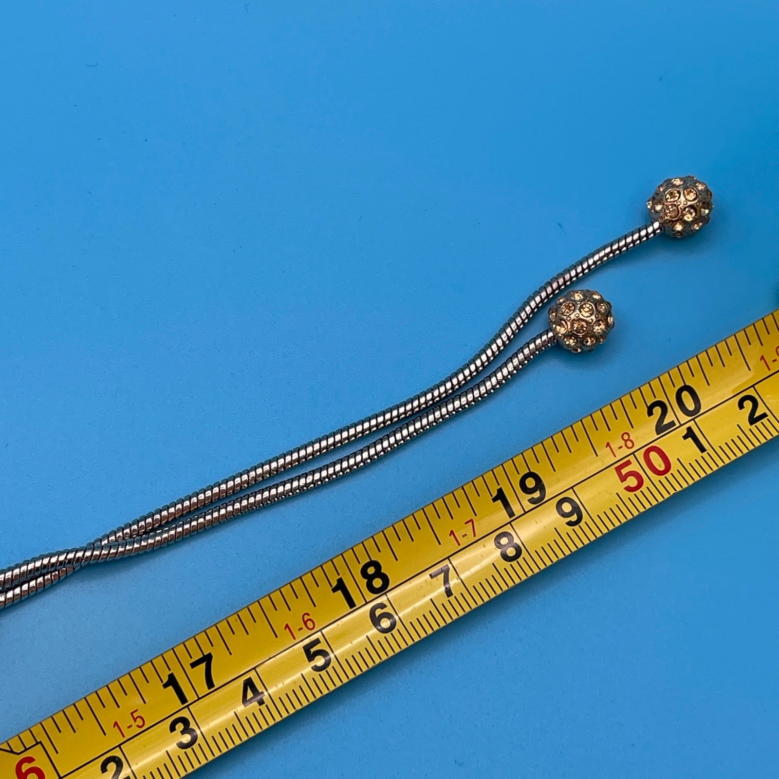 Banana Republic Lariat Necklace Women Silver Tone Knot Pave Ball Snake Chain