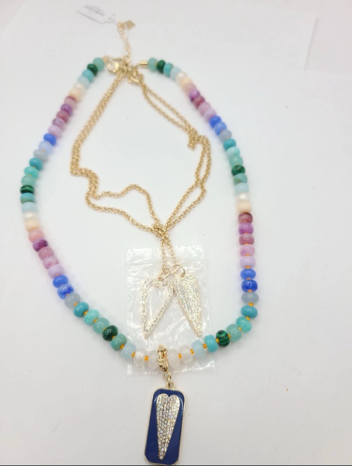 Park Lane SUNSET 3 In 1 Goldtone Necklace Jade Amazonite Malachite CZ Pave Heart