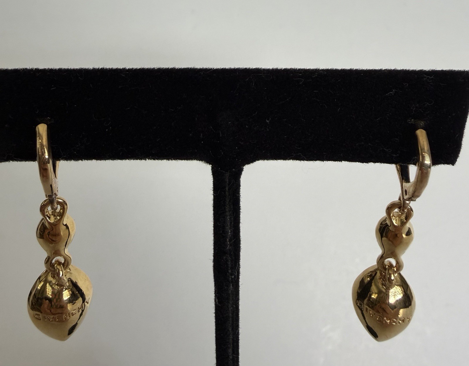 Givenchy Gold Tone Swarovski Crystal Double Drop Teardrop Leverback Earrings