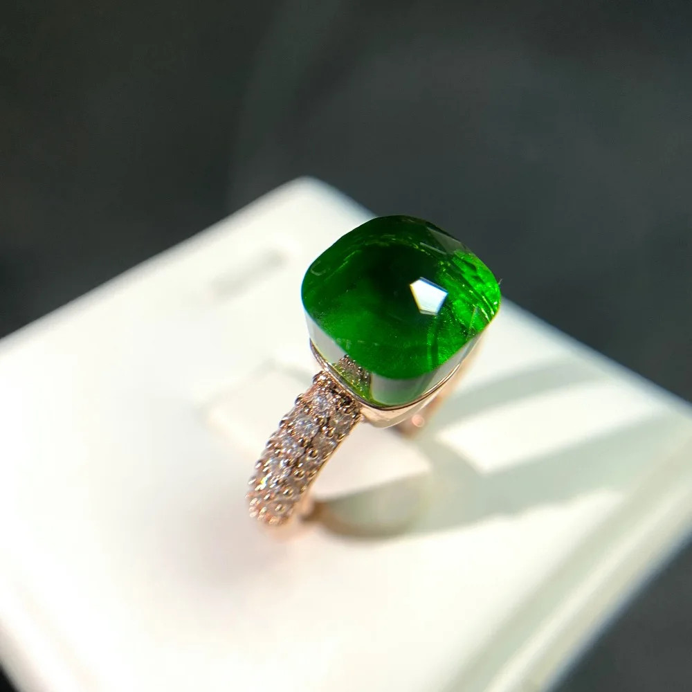 Cocktail Ring Square Zircon Crystal 10mm Gold Plated Colorful Stone Jewelry