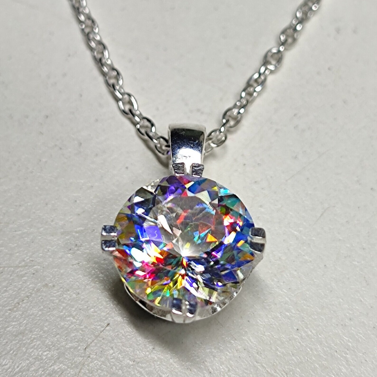 Magical Mystic Topaz Pendant Round Cut 925 Sterling Silver Women Pendant