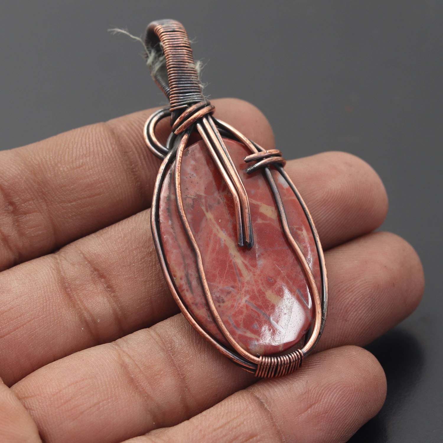 Noreena Jasper Gemstone Copper Wire Wrapped Handmade Pendant Jewelry Gift For