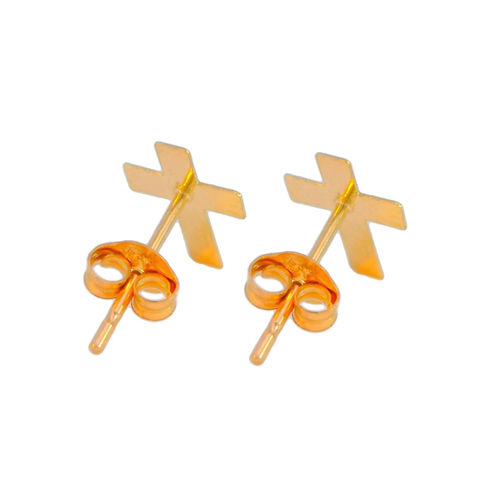 14k Solid Gold – Dainty Cross Stud Earrings – For Unisex Adult – Made in Italy