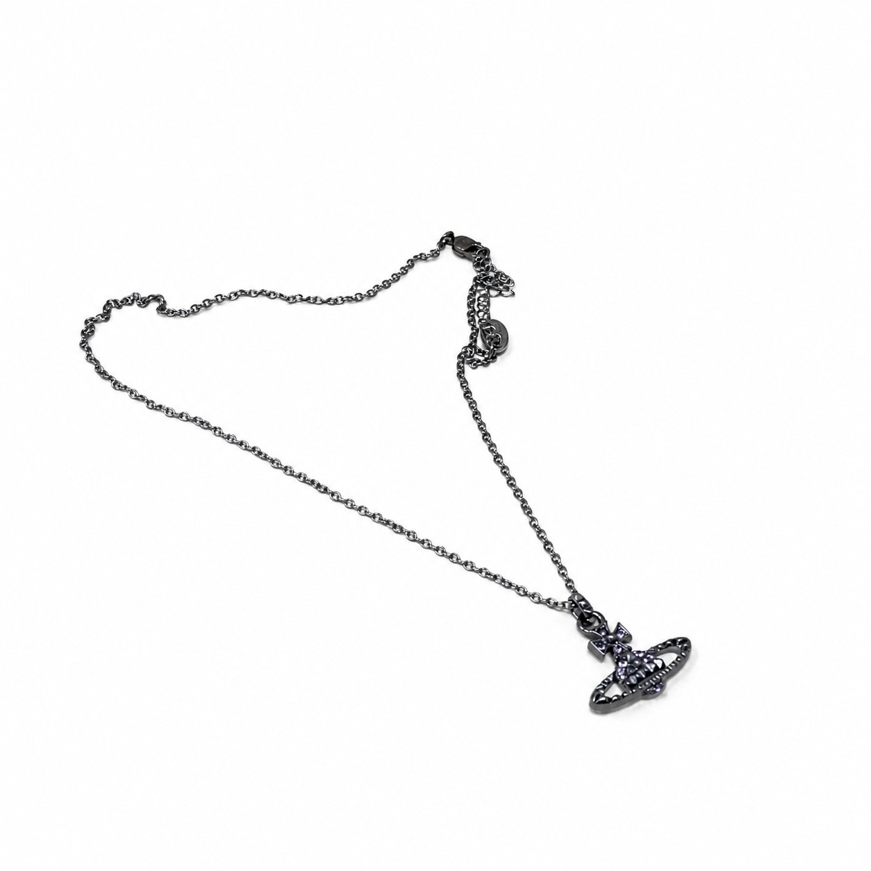Vivienne Westwood Necklace Black Studded Orb Pendant With Purple Crystals & Box