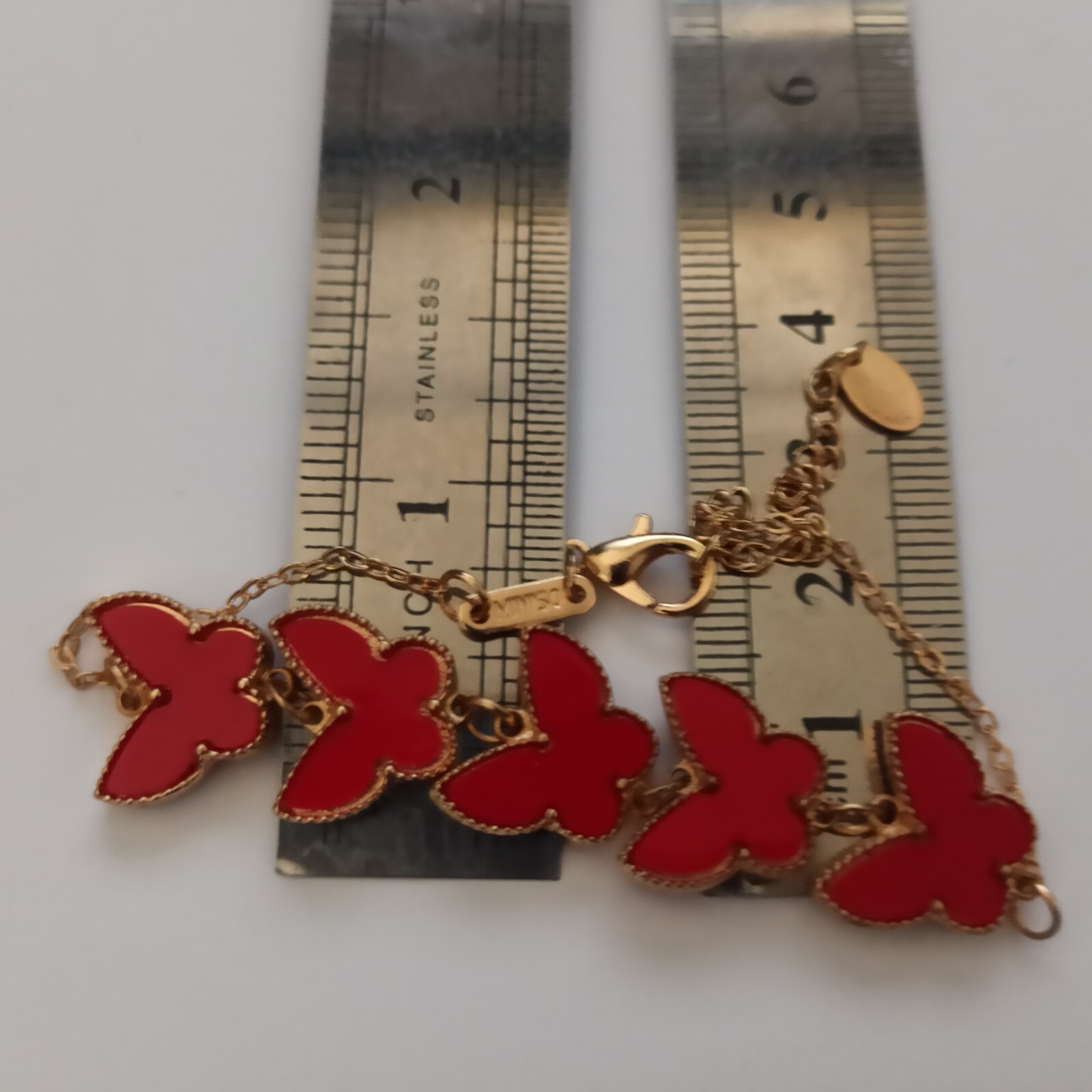 Butterfly Bracelet Red Gold Tone Fashion Signed MINISO Gift Charm Modern Trendy