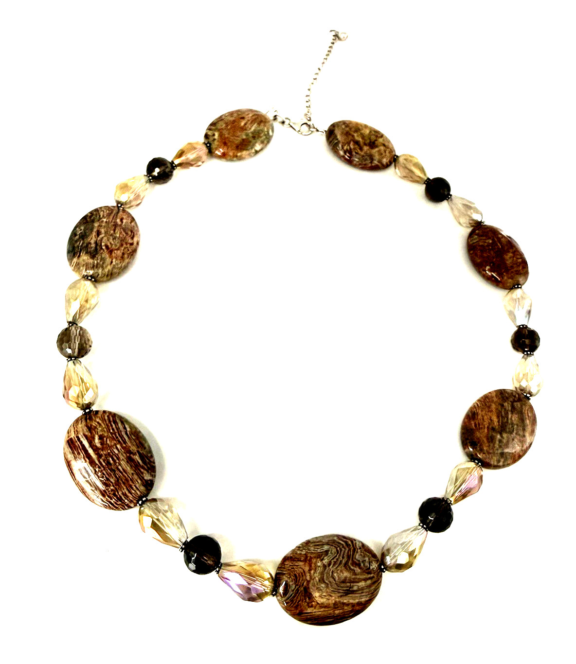 DONNA DRESSLER 17″ Chunky Brown/Orange Agate & Crystal 925 Sterling Necklace