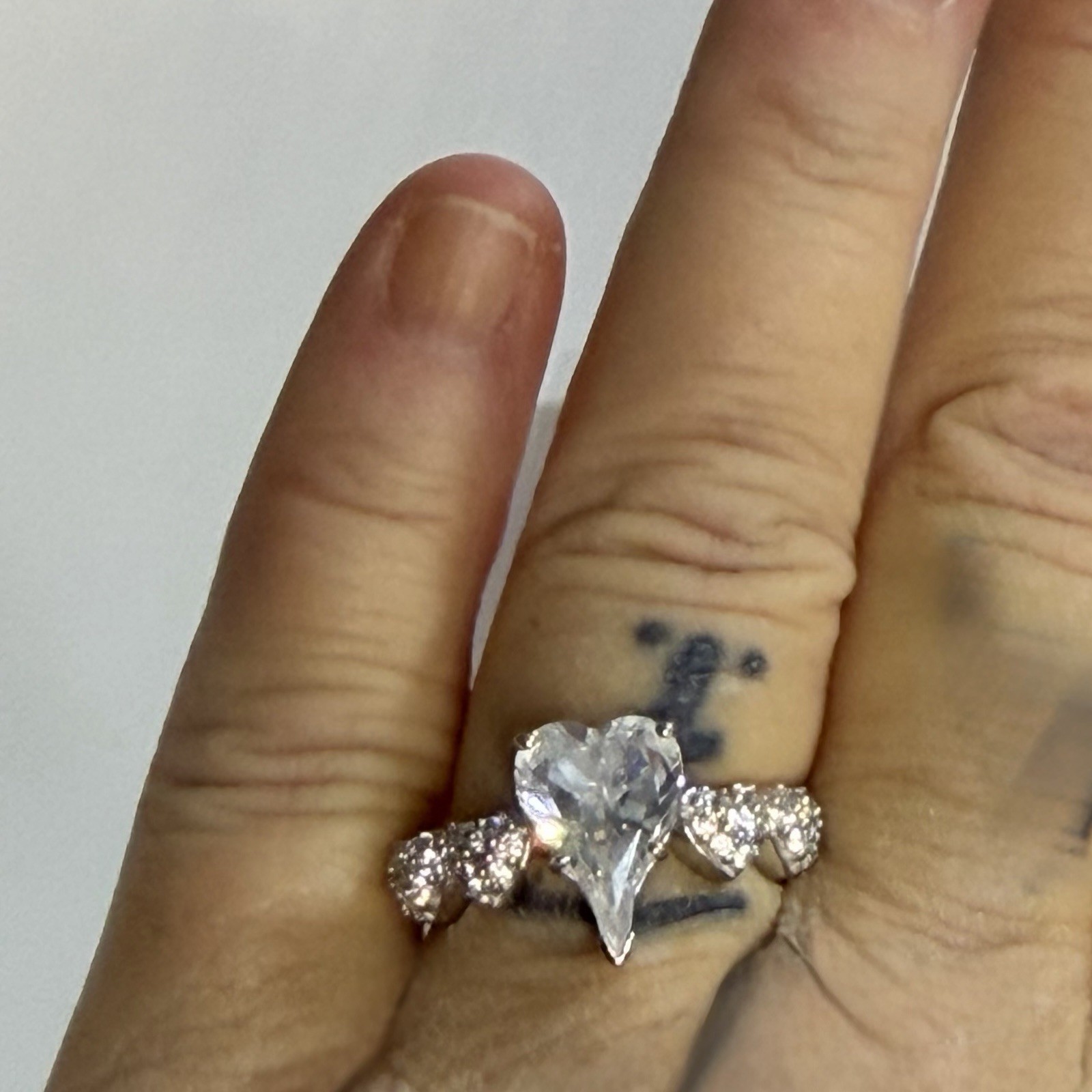 Jennifer Miller Diamonique CZ Heart Pave Stones 2 Tone Sterling Silver Ring 7