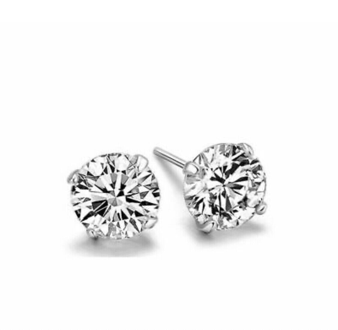 Surgical 316L Stainless Steel Stud Earrings Cubic Zircon Round Men Women 2PC