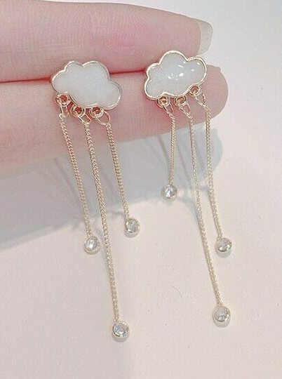 Cloud Dangle Earrings three dangle cz Gold White Designer earrings Gold sky rain
