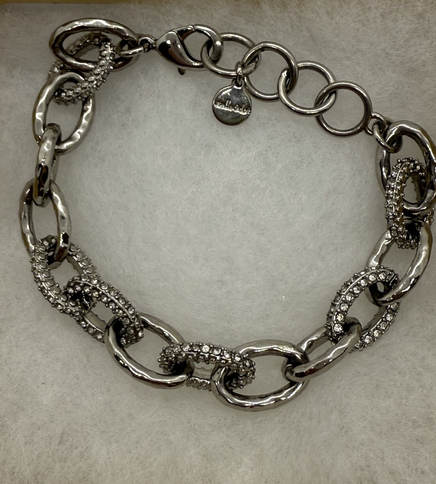 Stella & Dot Christina Bracelet Pave Rhinestone Silver Tone Link 7-8 Inch