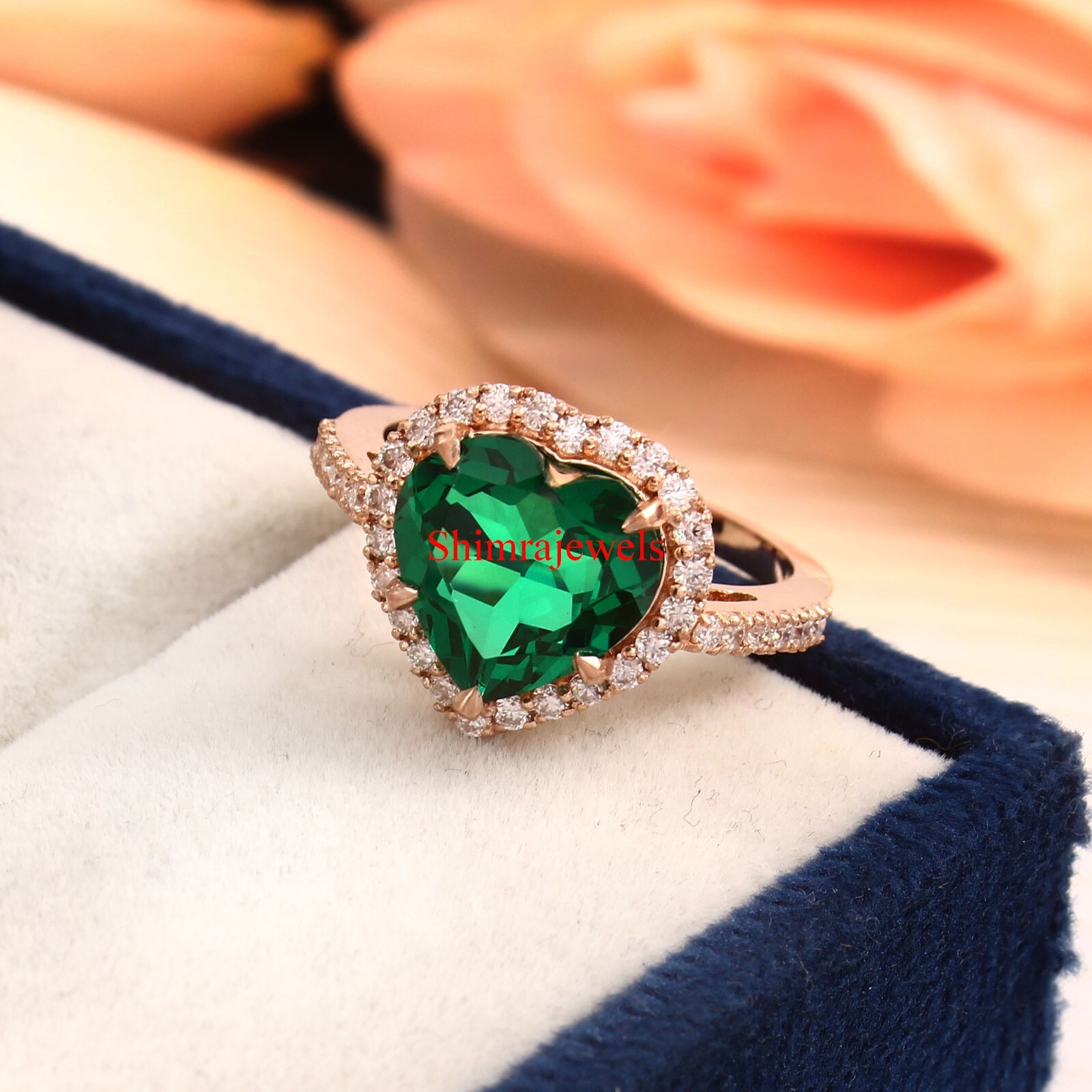 Lab Grown Emerald Gemstone With 18k Rose Gold Plated Silver Women’s Ring #1045