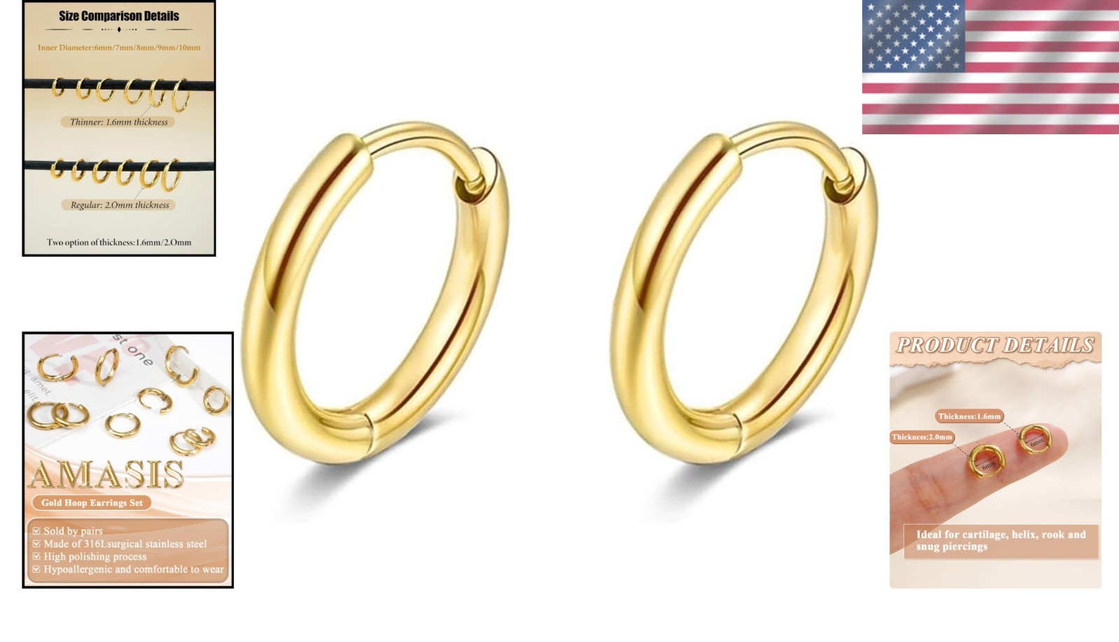 Minimalist 316L Stainless Steel Earrings – Elegant Huggie Hoop for Any Occasion