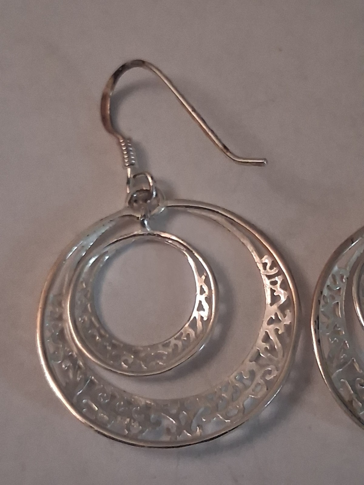 Vtg Sterling Silver Dbl Hoop Dangle Drop Hook Earrings Round .925