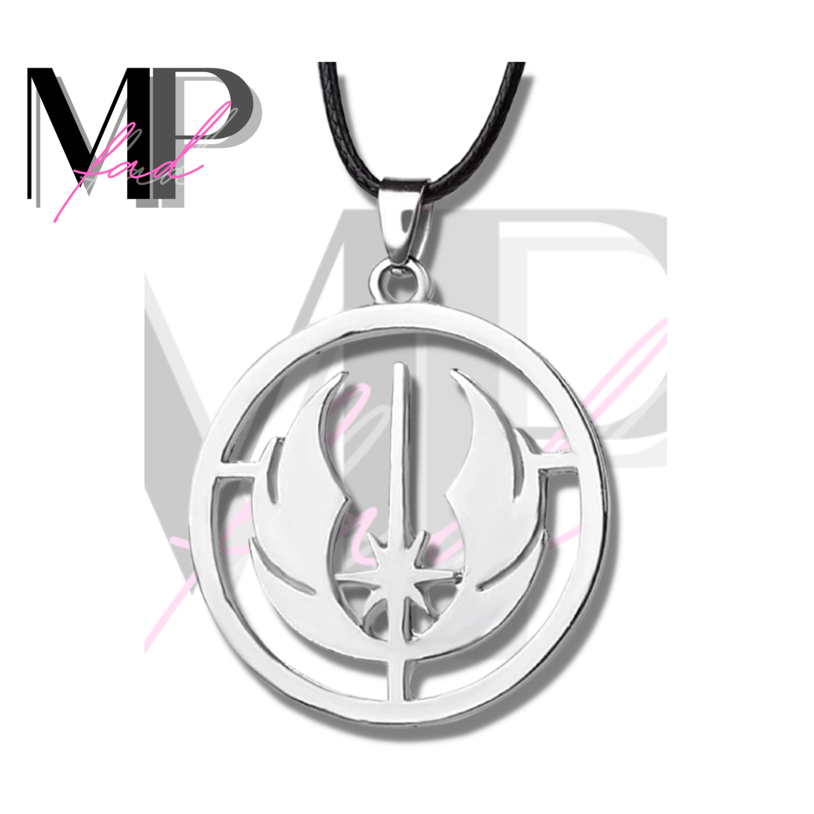 Star Wars Necklace Pendant Leather Cord Stainless Steel Silver JEDI ORDER Symbol
