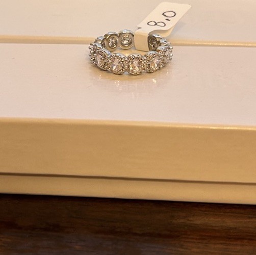 Size 8 Diamond CZ Silver Tone Eternity Band No Mark
