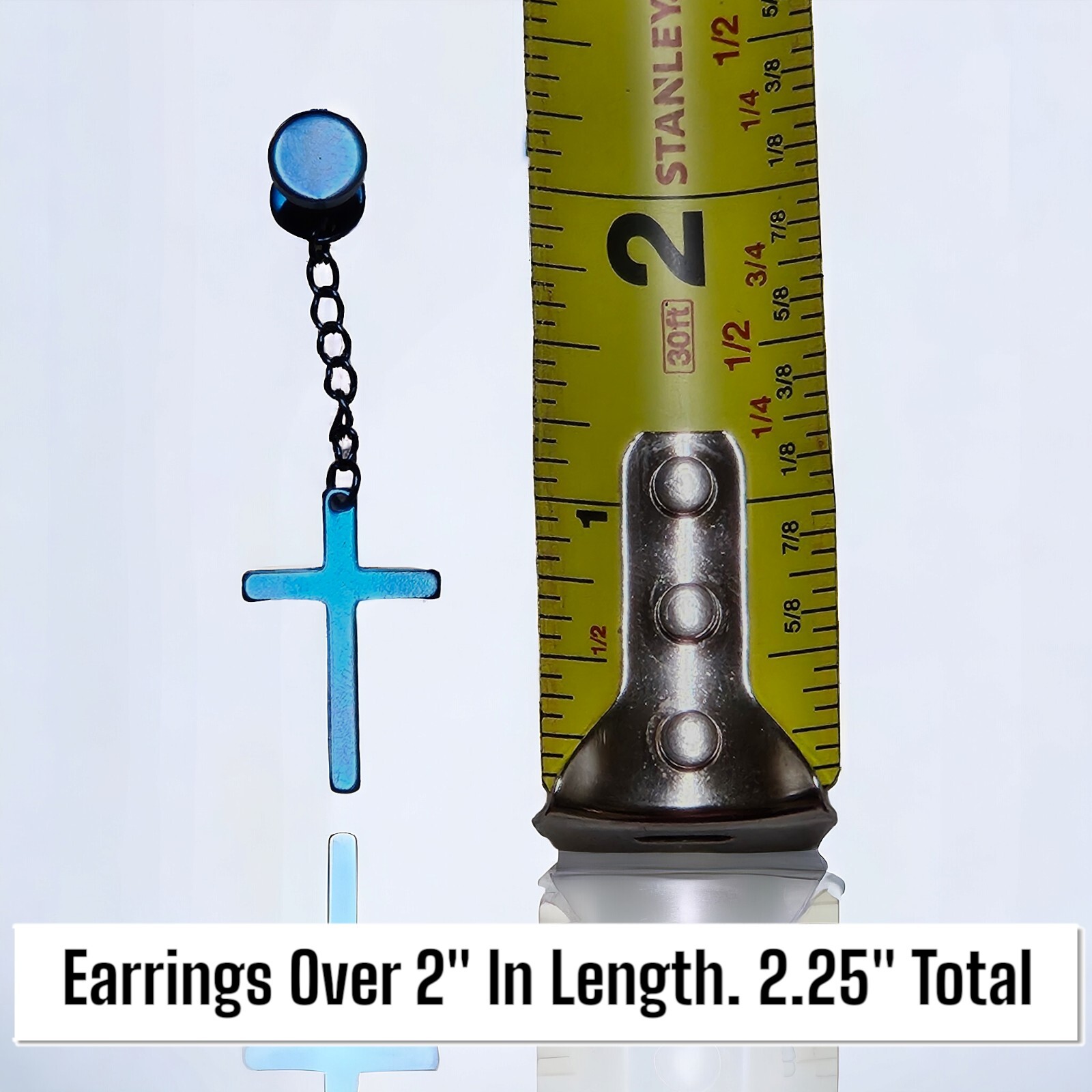 Stainless Steel Blue Cross Earrings Dangle Drop Men’s Women’s Unisex Punk Goth