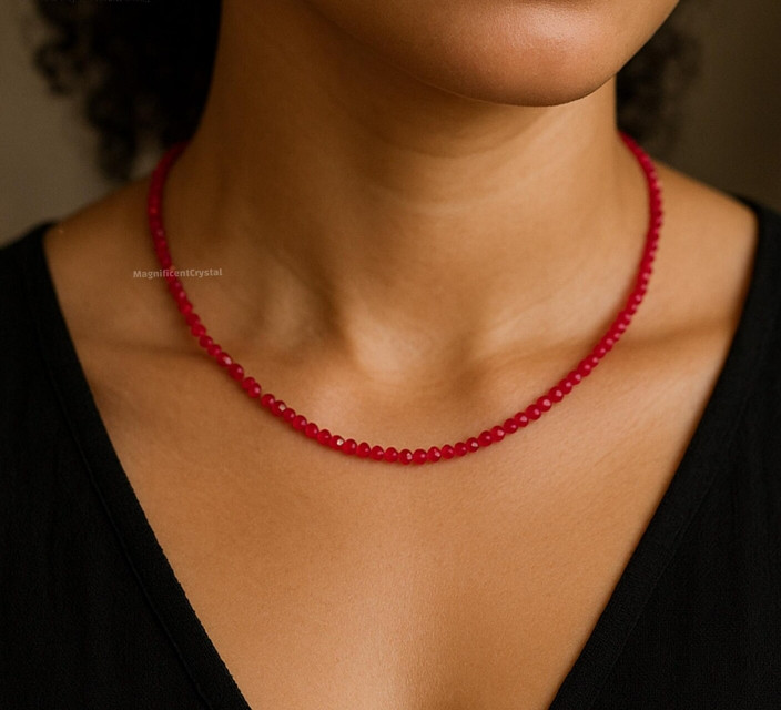 Minimalist Garnet Stone Choker Red Gemstone Queen Necklace January Birthstone