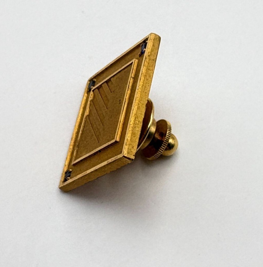 Jostens Gold Tone Square Lapel Pin with Blue Rhinestone Accents Geometric Design
