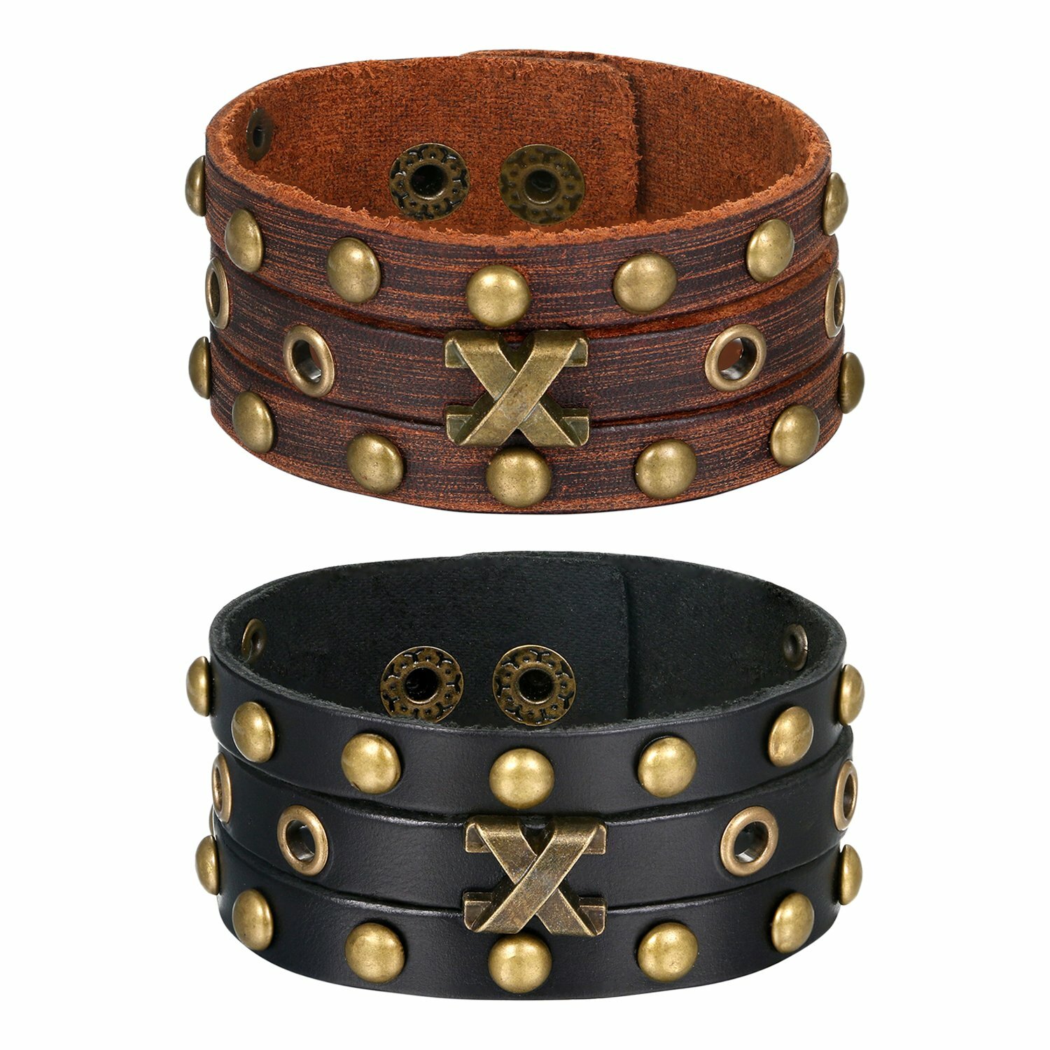 Men’s Punk Biker Gothic Heavy Wide Leather Belt Wrap Bangle Bracelet Wristband