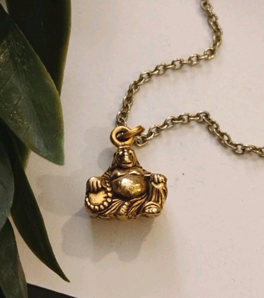 Designer Golden LEILA Good Omen Budda Charm Chain 18″ Necklace!