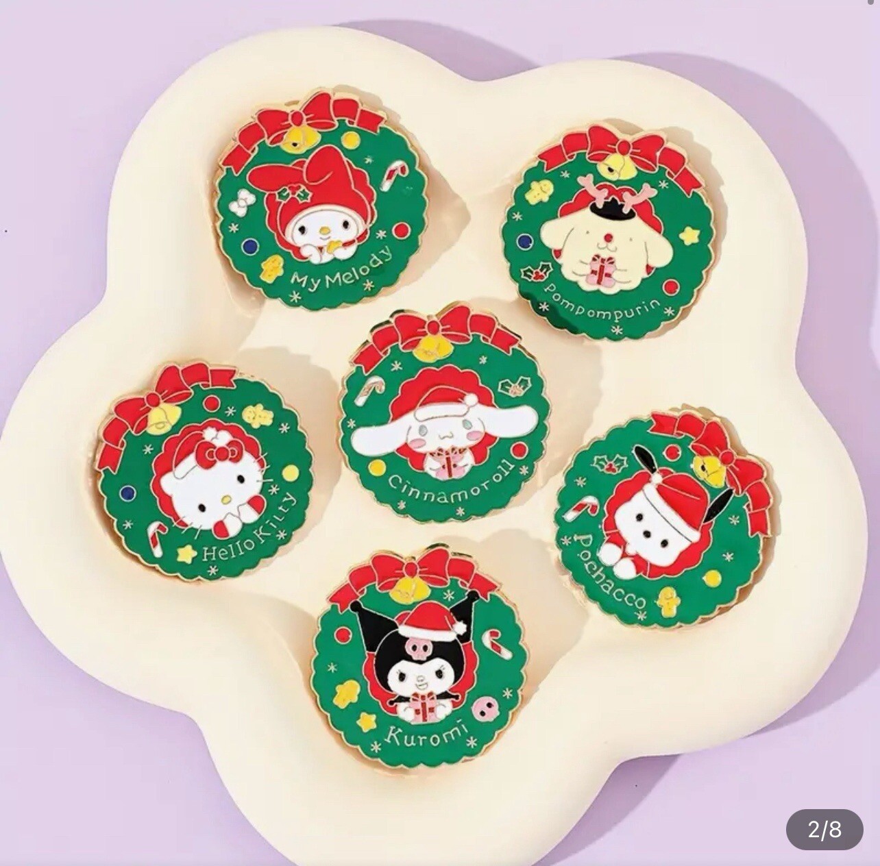 6pcs Sanrio Christmas Pins Miniso Hello Kitty Kuromi Cinnamoroll My Melody