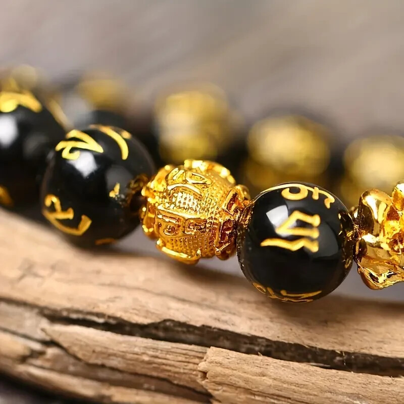 Attract Wealth Lucky Feng Shui Pixiu Bracelet Obsidian Beads Women Men Unisex