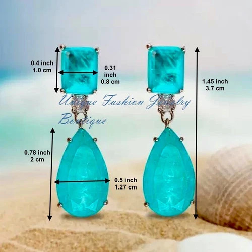 8 CTW Paraiba Tourmaline Drop Earrings Wedding Jewelry Gift 18K Platinum Plated