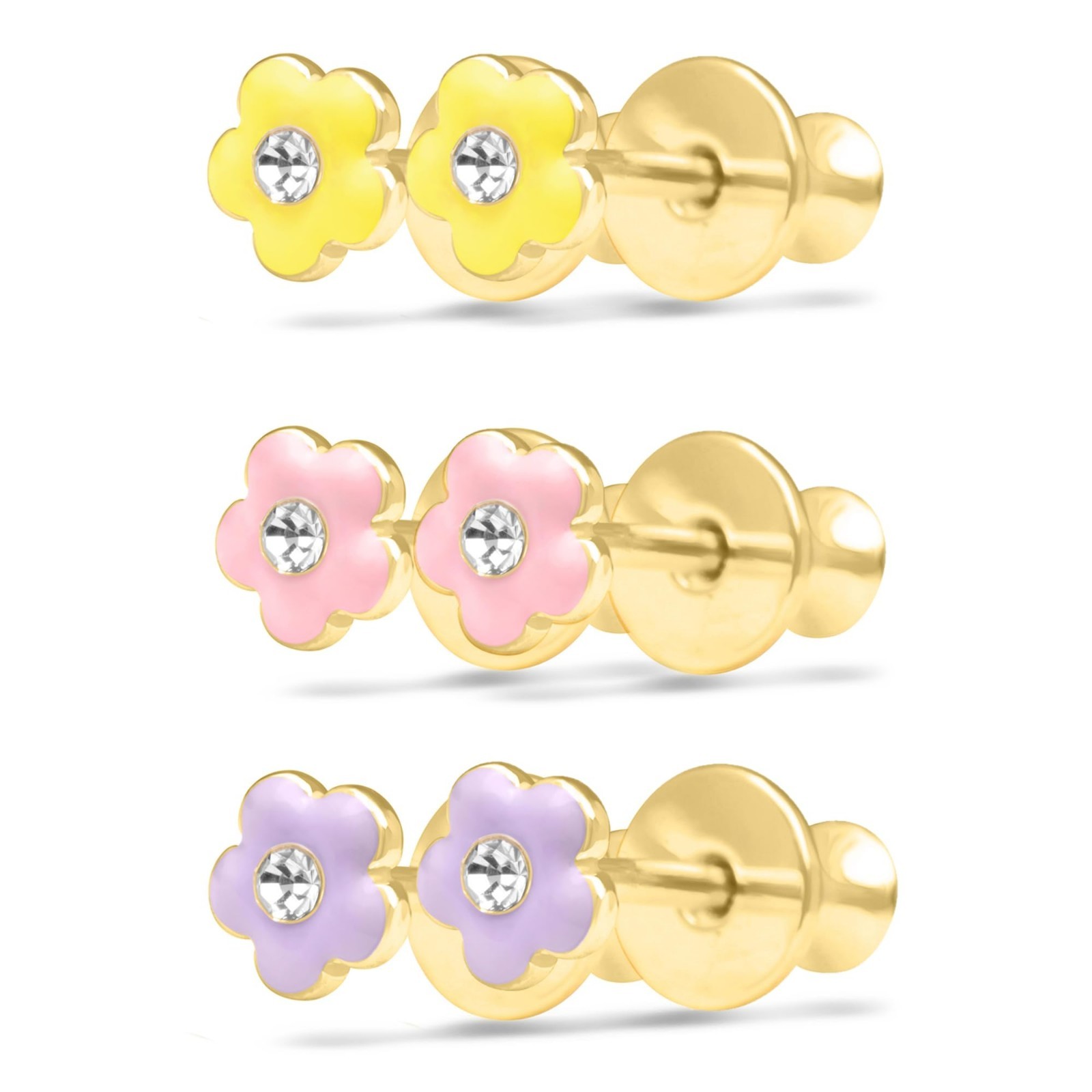 Gold Plated Enamel CZ Screw Back Stud Earrings – Small, Elegant, Fashion Jewelry