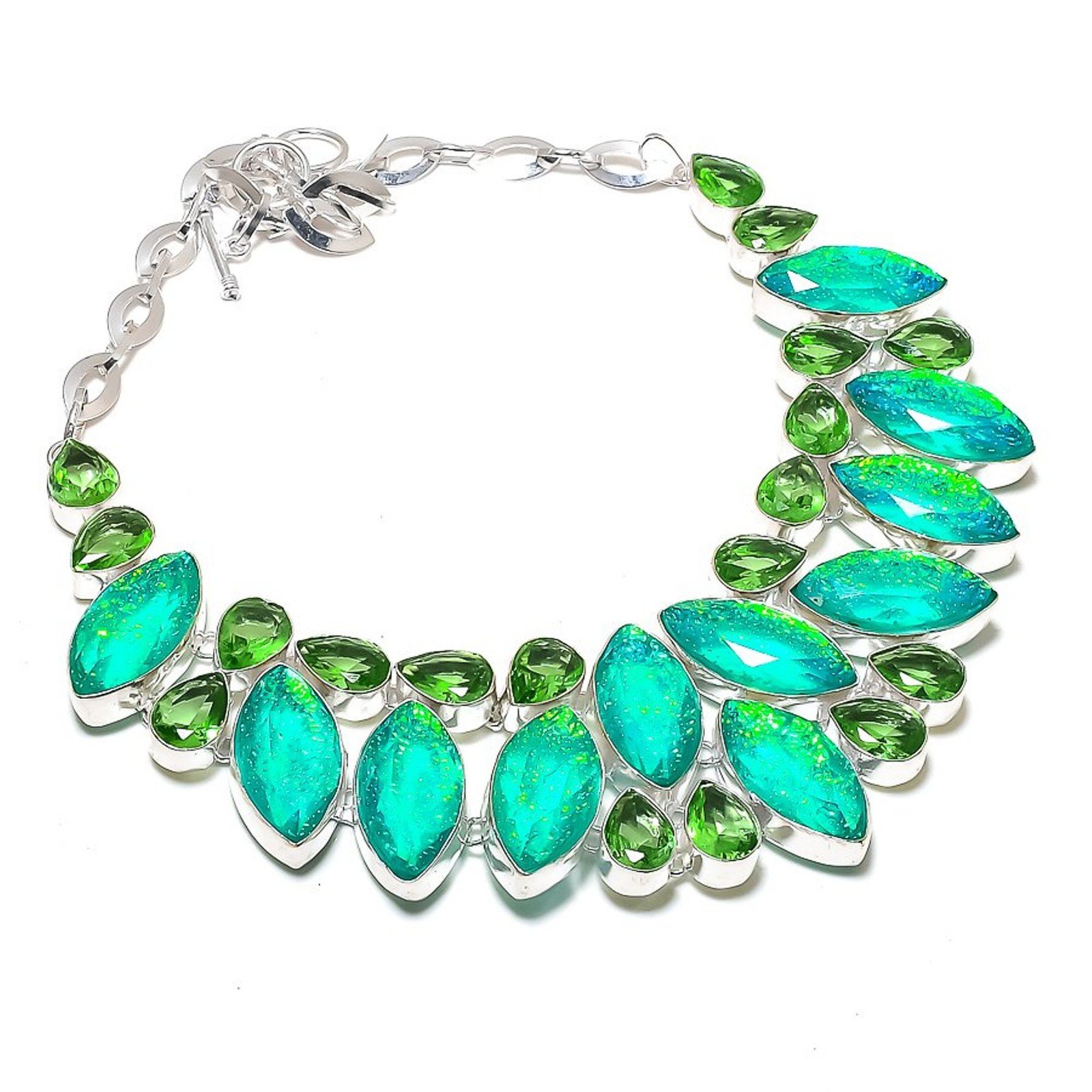Faceted Australian Triplet Opal Green Amethyst Gemstone Handmade Necklace 18″
