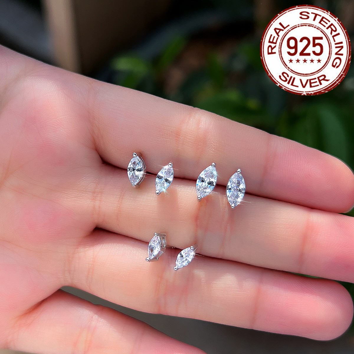 Gorgeous Marquise Cut Cubic Zirconia 925 Sterling Silver Stud Earrings for Women
