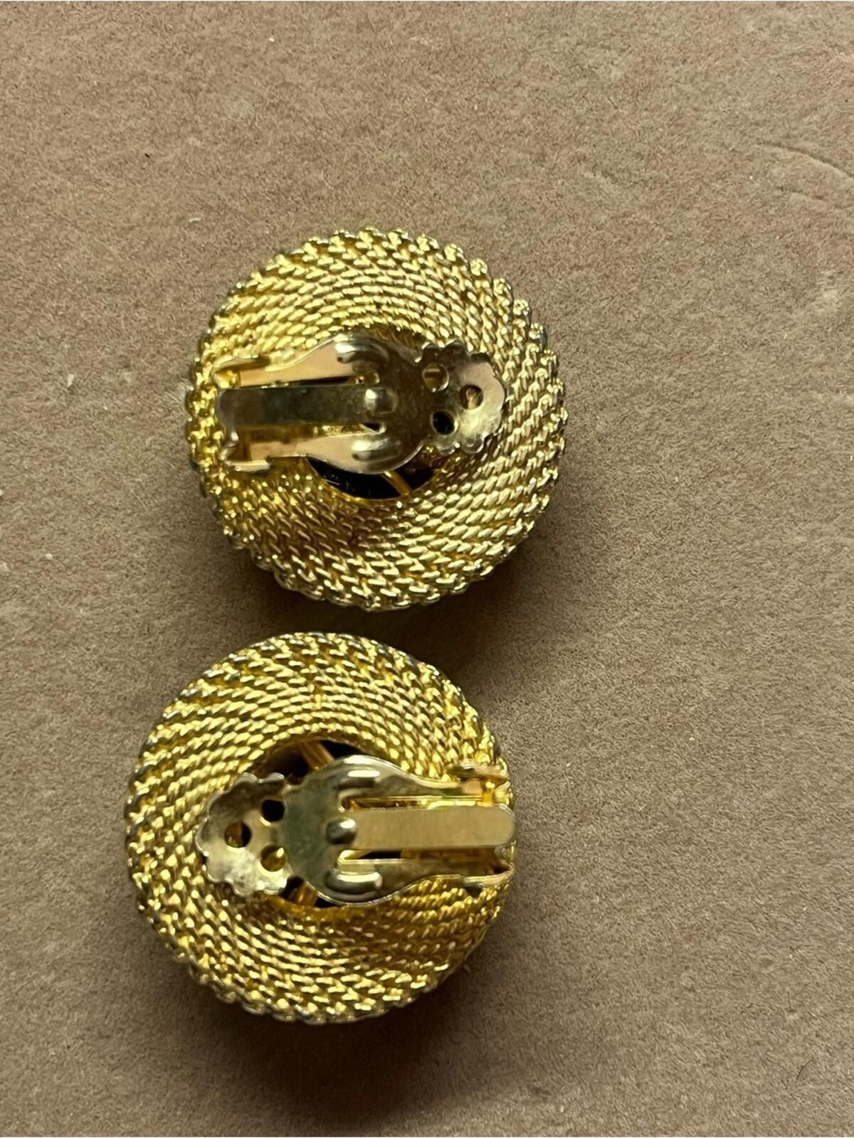 Vintage Amber Topaz Rhinestone Gold Tone Clip Earrings Designer Style