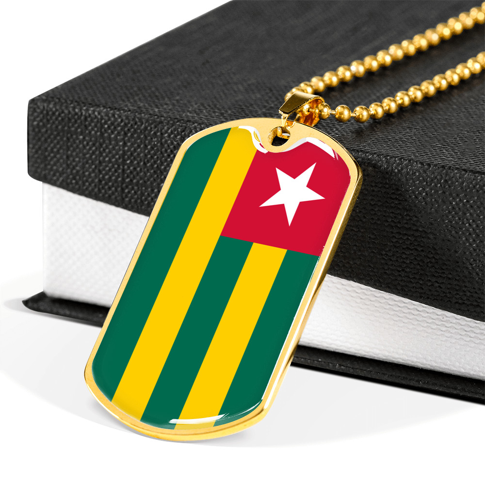 Togo Flag Necklace Stainless Steel or 18k Gold Dog Tag 24″ Chain