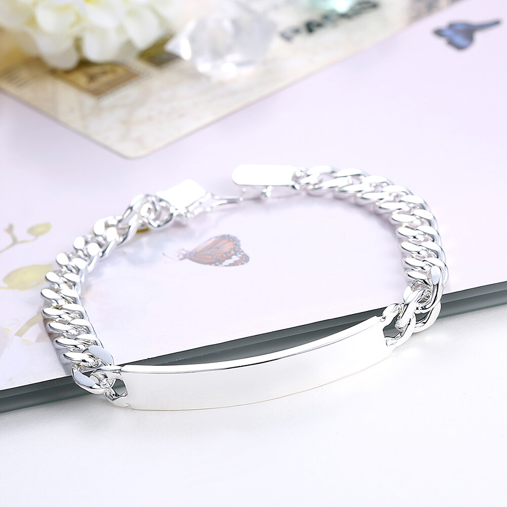 Women’s Mens Unisex Sterling Silver Plated ID Bracelet 8″ L22