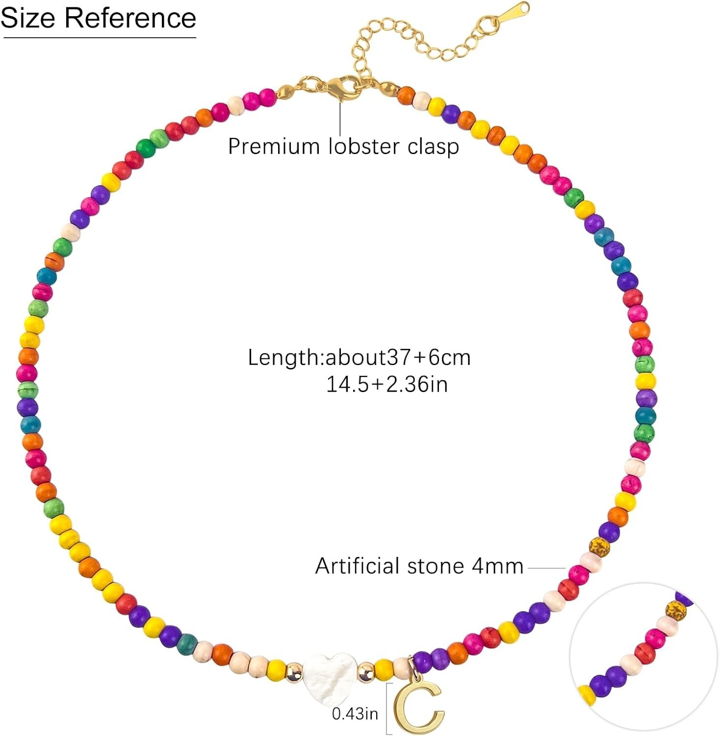 Colorful Beaded Initial Necklace Gold Plated Letter Choker for Women Girls