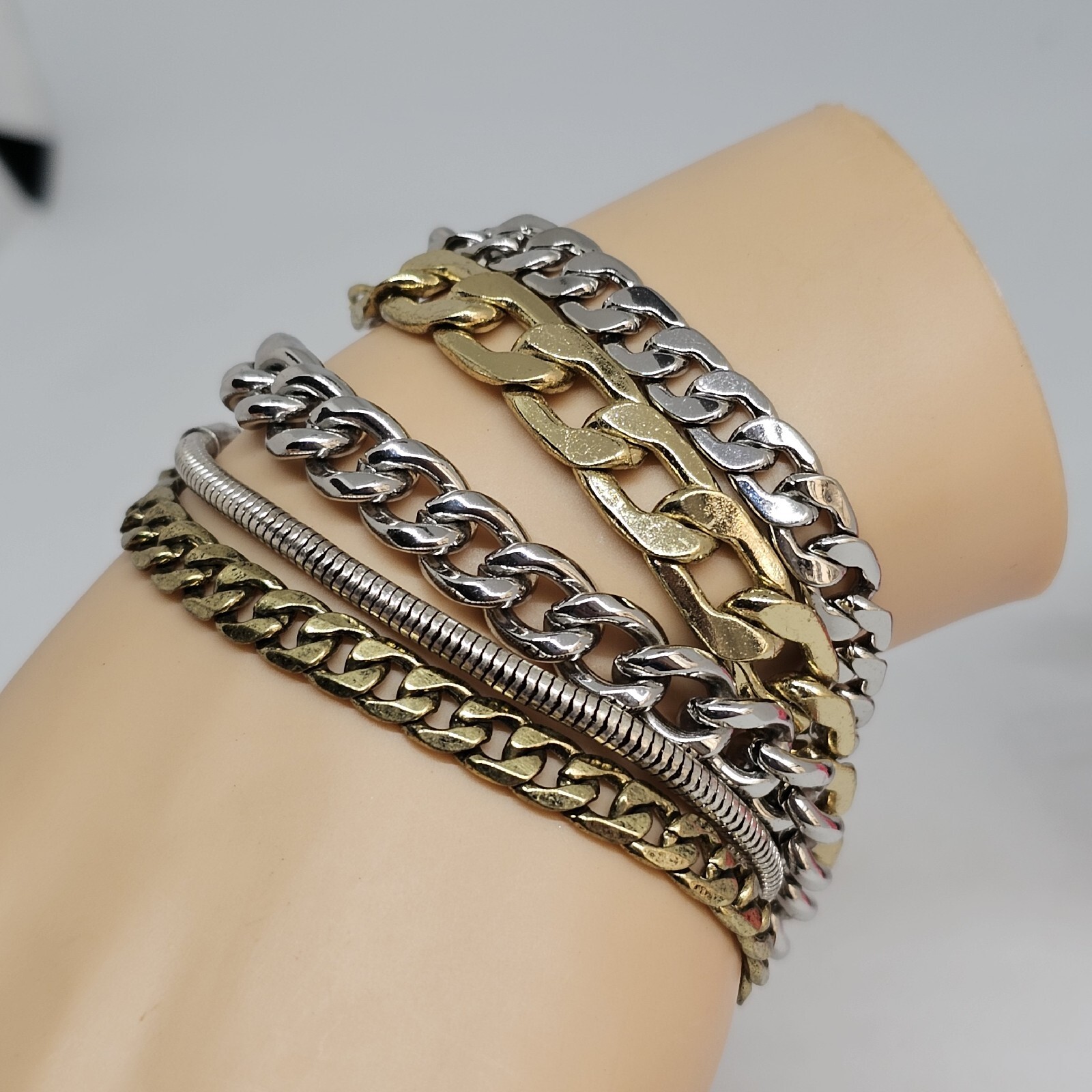 Jenny Bird Cuff Mixed Metal Cuff Bracelet Stacked Layered Chain Modern Jewelry