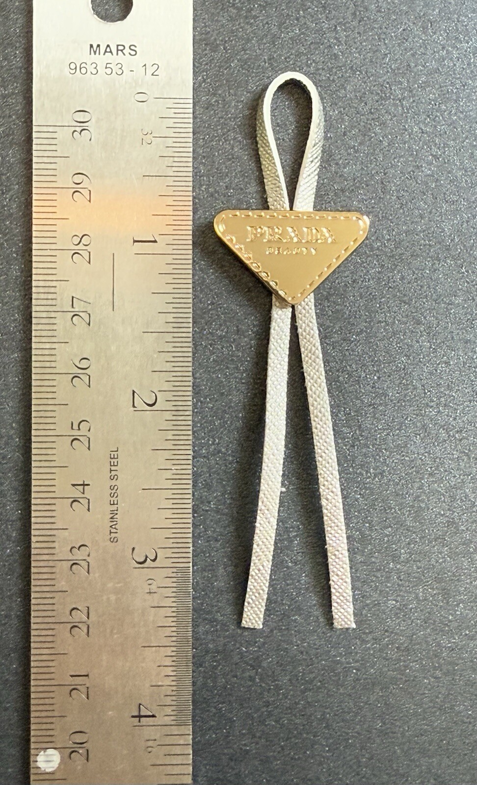 Prada Beauty Gold Triangle & Silver Cord Mini Bolo Charm 4” – Free Shipping