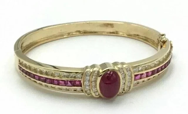 9CT Oval Cut Simulated Ruby Red 14K Yellow Gold Plated Women’s Bangle Bracelet