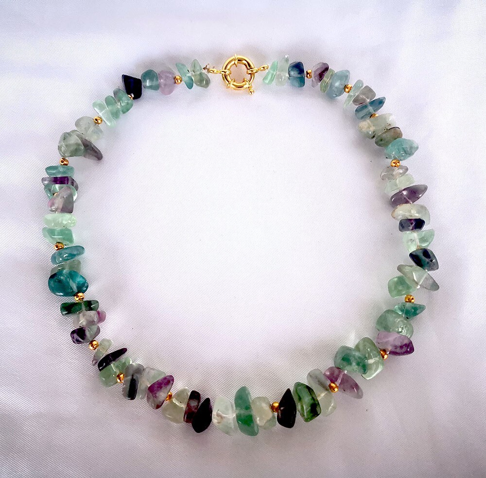 8-12mm piece fluorite choker necklace 16″ with spring clasp jewelry supply