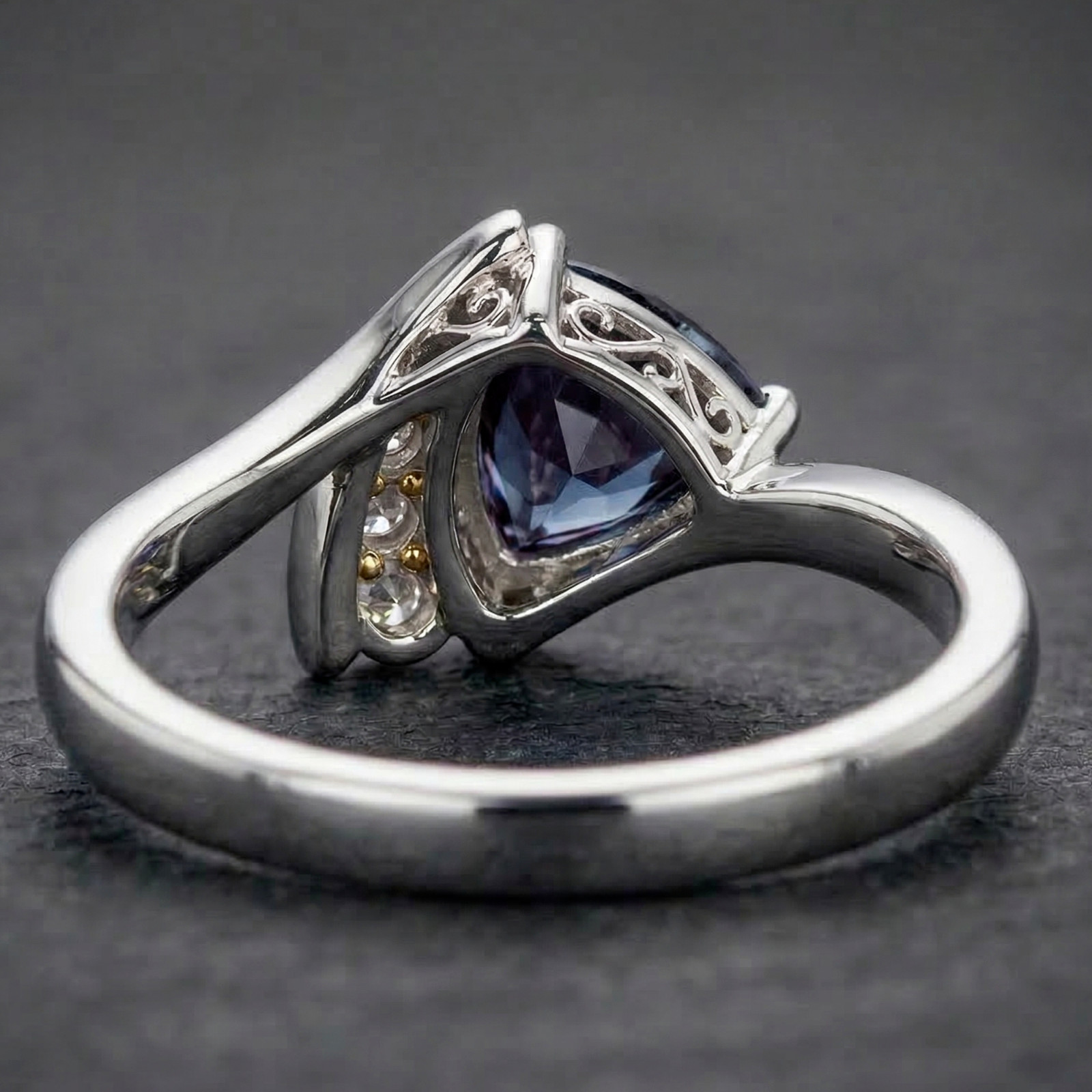 925 Sterling Silver Trillion Cut Alexandrite & CZ Accents Ring, June Birthstone