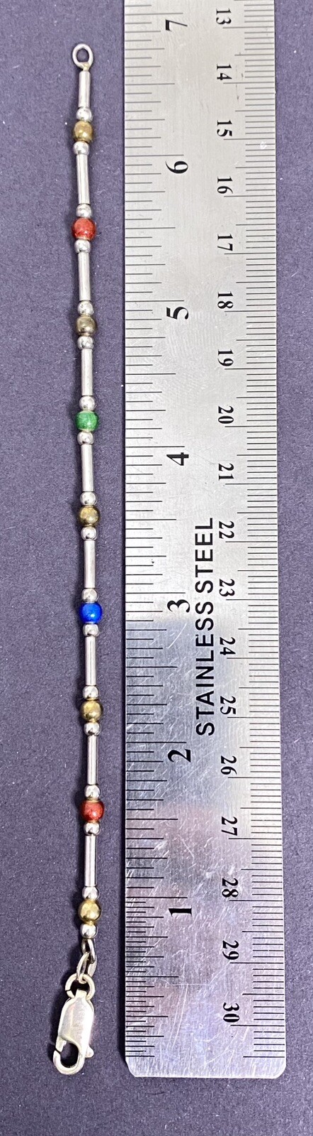 Vintage HAN 925 Italy Bracelet Red Green Blue Gold Ball Sterling Silver 6.75”