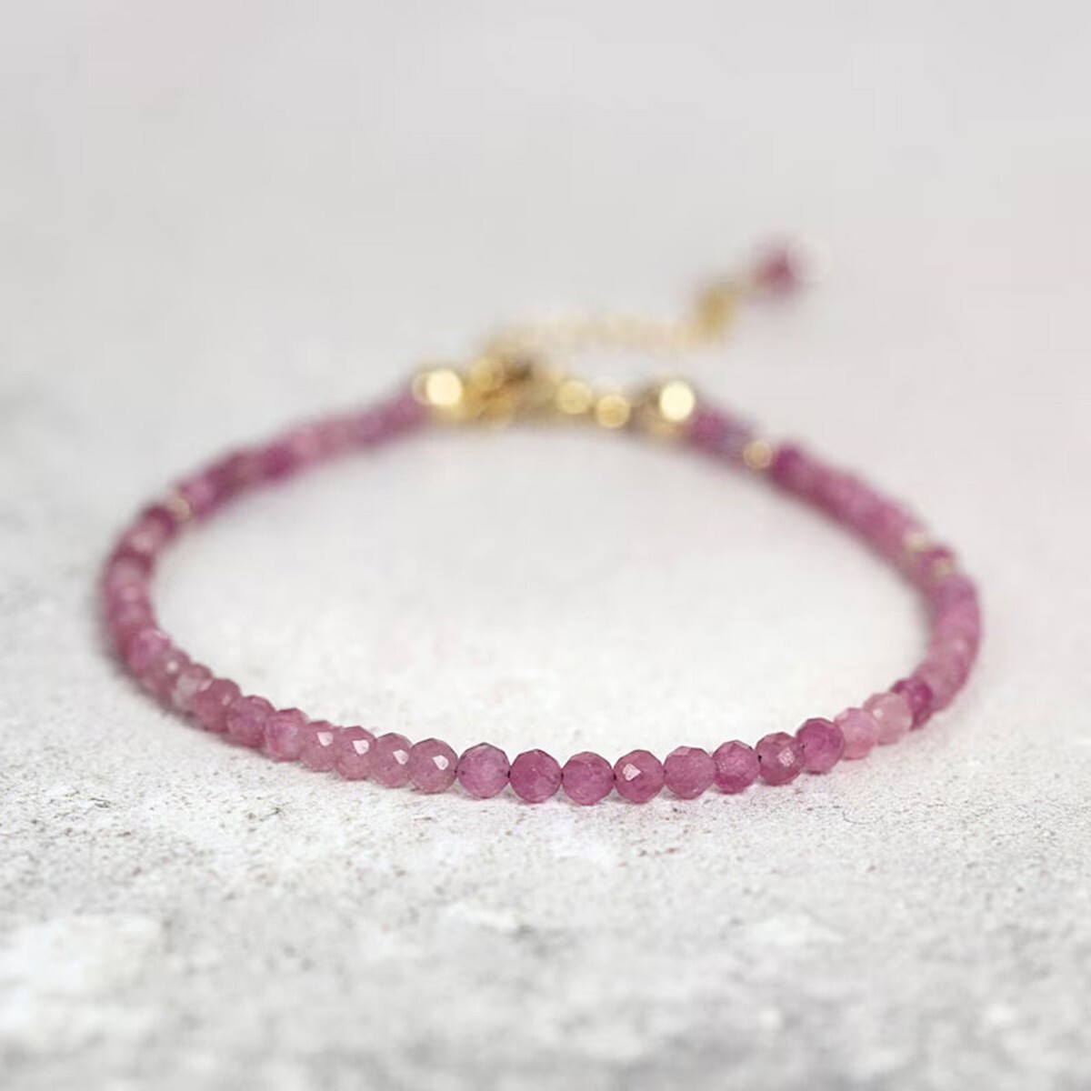 Ruby Crystal Gemstone Dainty Bracelet Minimalist Healing 3mm Faceted Beads
