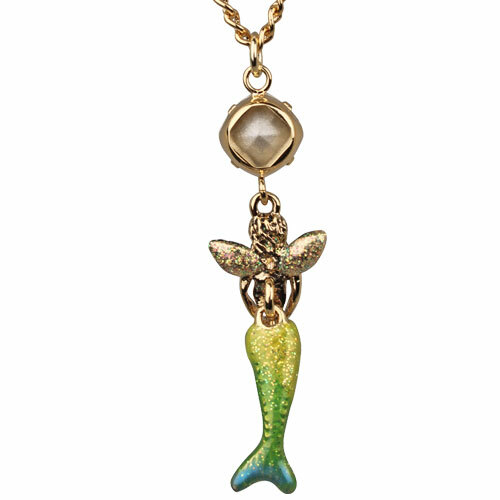 Kirks Folly Fairytale Winged Mermaid Necklace GT Hand Enameled & Follydusted