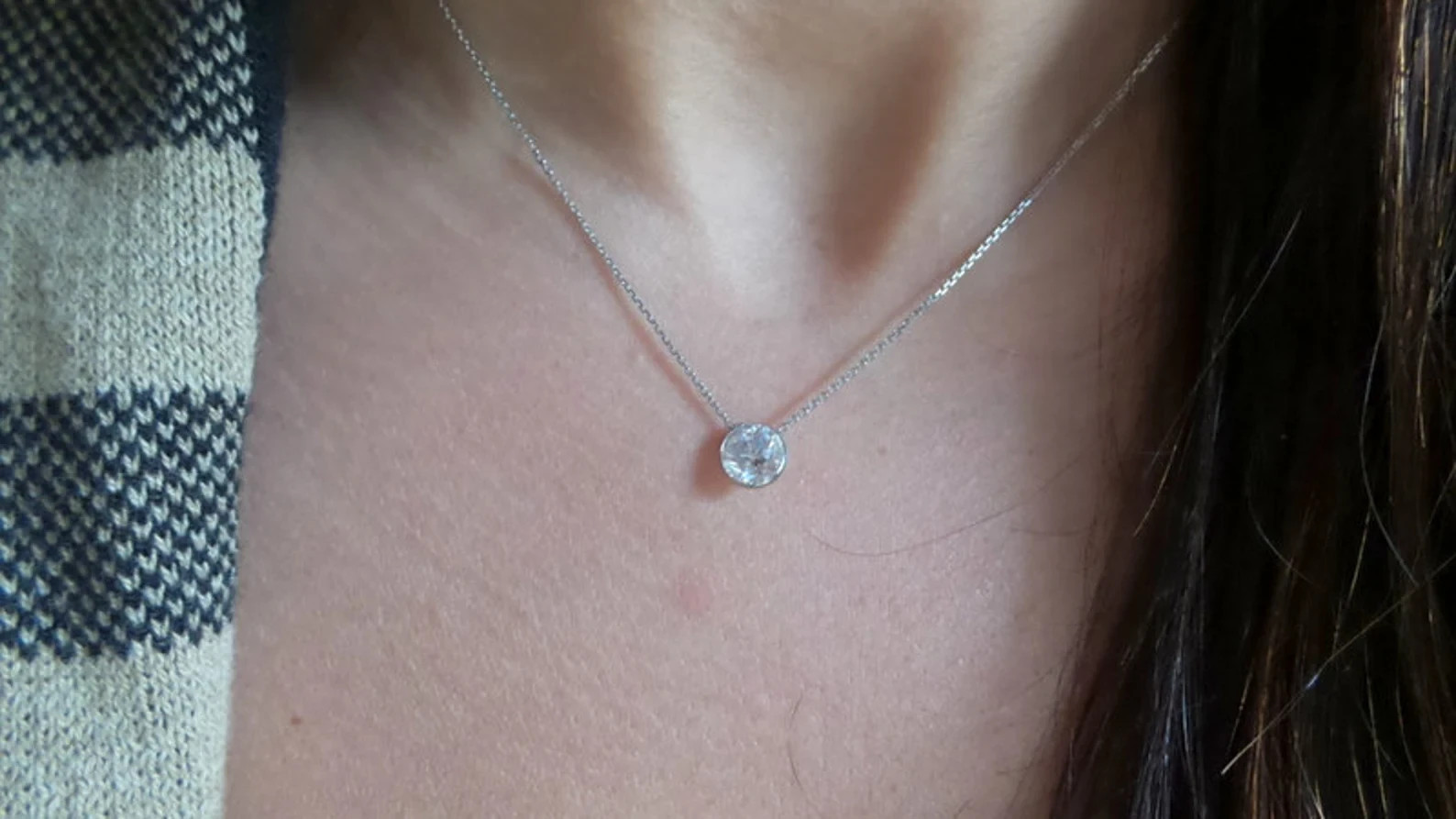 1.00 Ct Round EF VS Lab Grown Diamond Bezel Solitaire Necklace in 14K White Gold