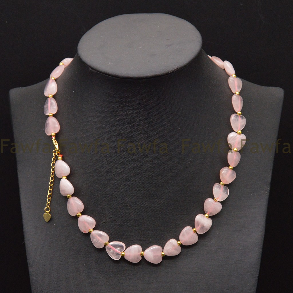 Natural 12mm Heart shaped Pink Rose Quartz Gemstone Beads Necklace 14-36”