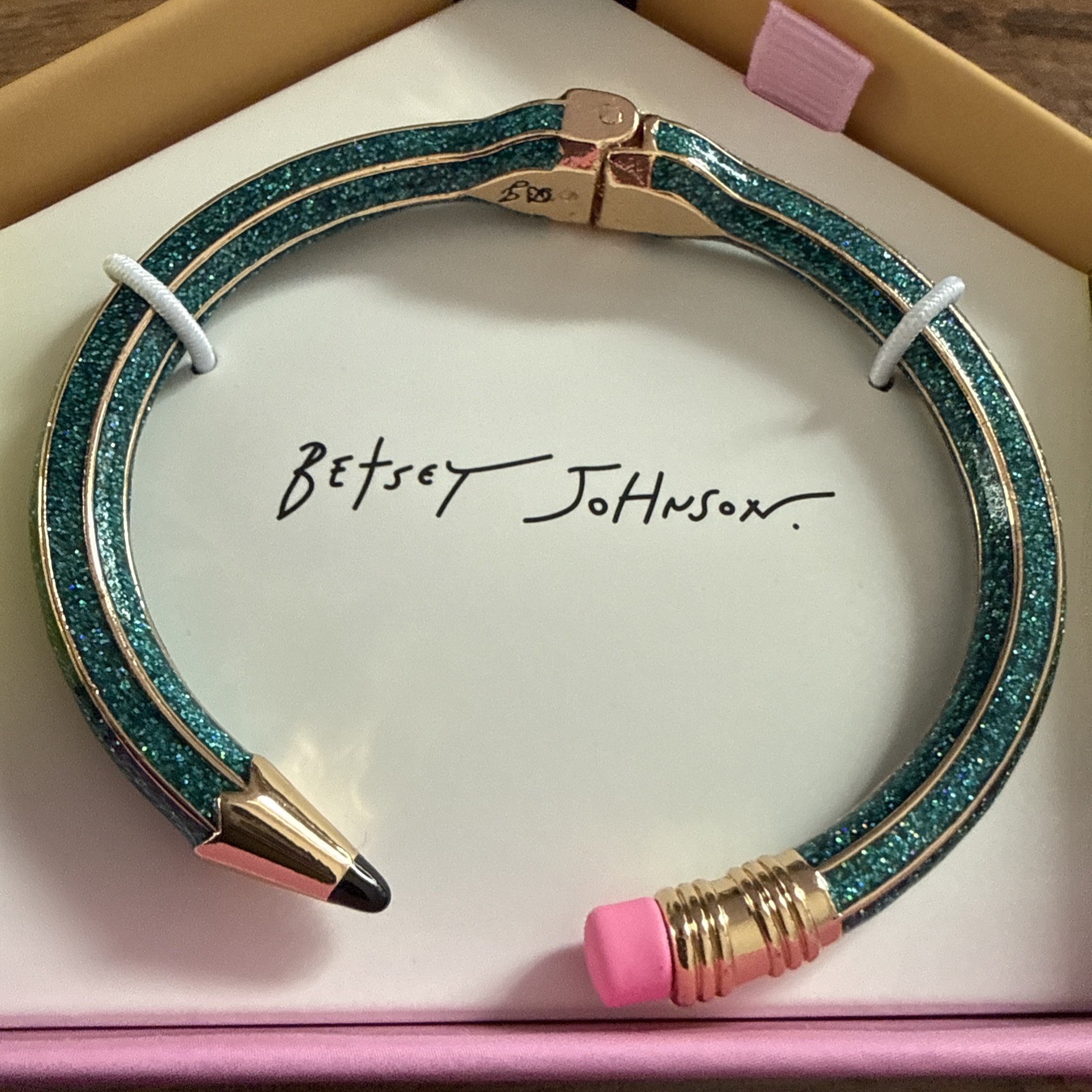 NEW NIB Betsey Johnson Back to School Pencil Bangle Pink Gold Blue|Green (Teal)