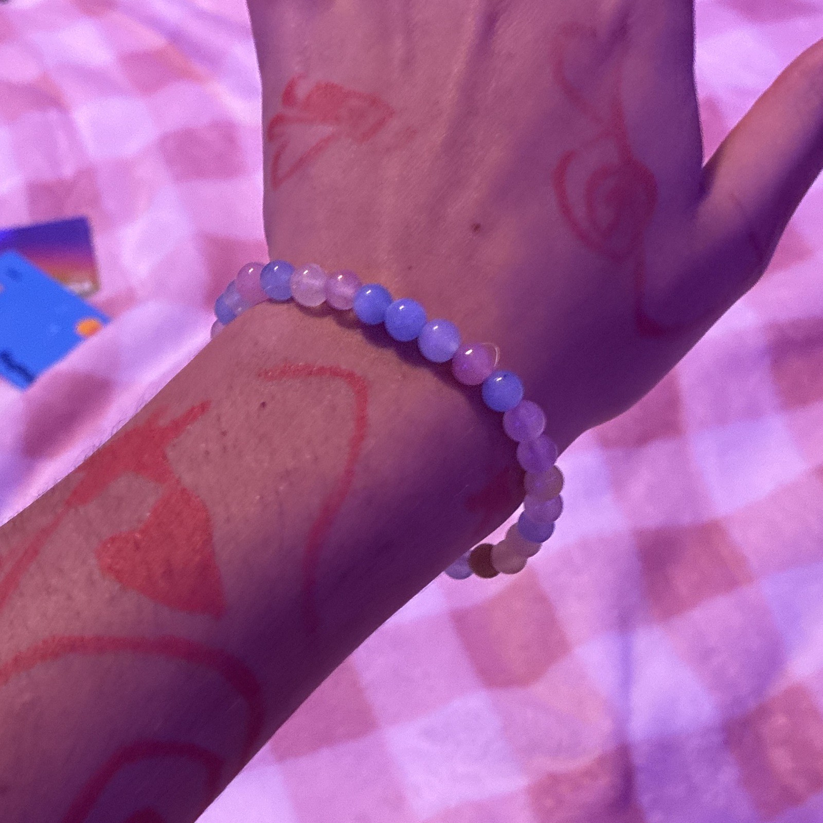 Pink & Blue Beaded Stretch Stackable Bracelet Elephant Dangle Charm, Slip-On