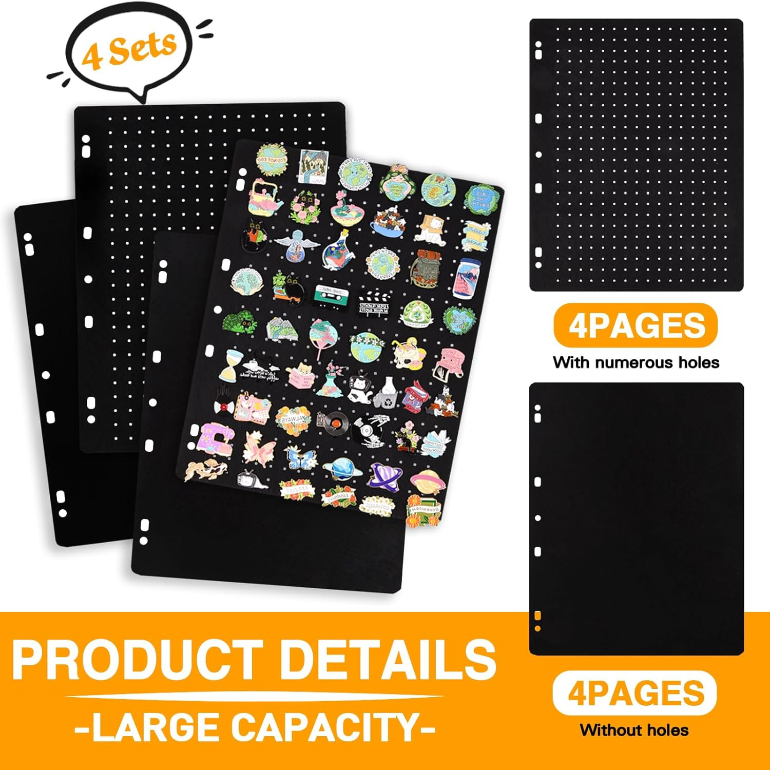 Enamel Pin Display Pages,Creative Pin Collection with 8 Flip-Pages,Fit in Any 3-
