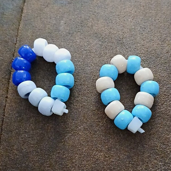 Blue White Round Plastic Beaded Stretch Slip-On Bracelets Set of 2 No Stone
